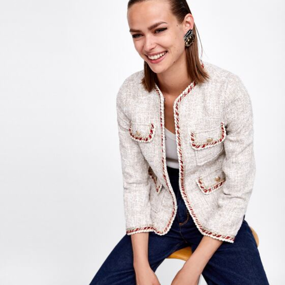 [SOLD]NWT Zara Size S Tweed Blazer Trims - Picture 4 of 8